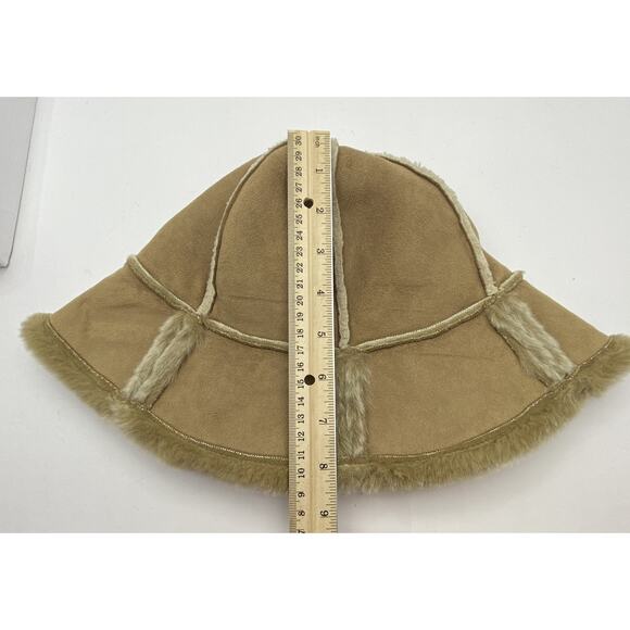 Fownes Faux Suede Fur Accent Bucket Hat Tan Boho Classic Warm 70's - Picture 4 of 14